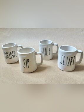 Rae Dunn Artisan Collection by Magenta Espresso 4 Mugs Drink Sip Gulp Slurp